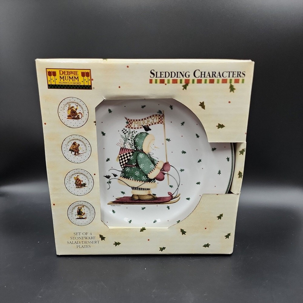 Sakura Debbie Mumm Sledding Characters 8 1/4" Salad or Dessert Plates (4) NEW